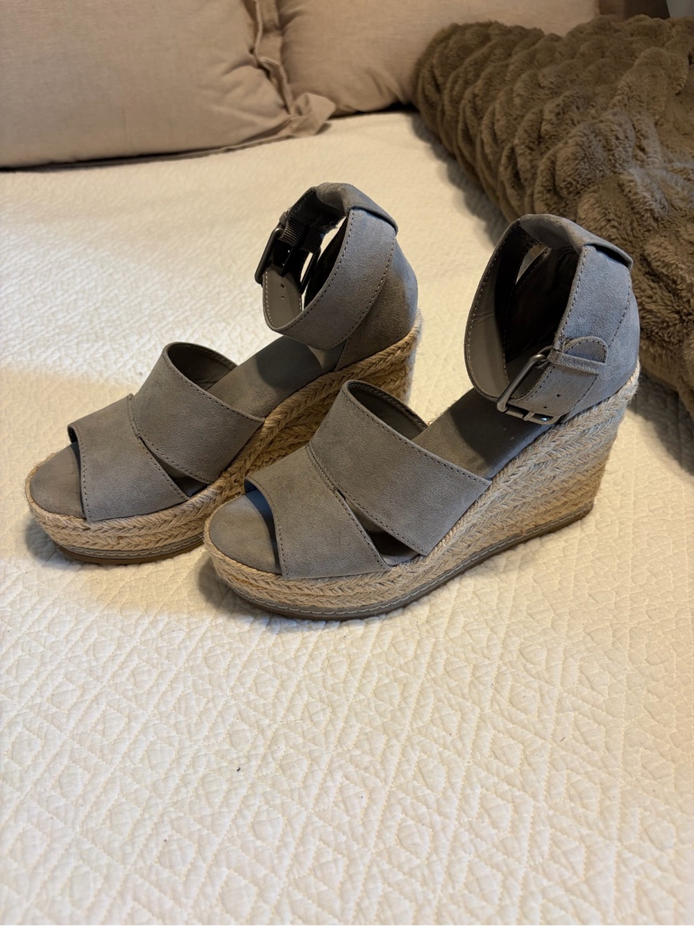 Universal Thread Gray Espadrille Wedge Sandals with Ankle Buckle
